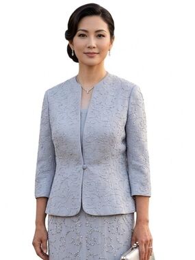 Albert Nipon Beaded Pearl Formal Wedding Blazer Evening Jacket Crystals Blue 16